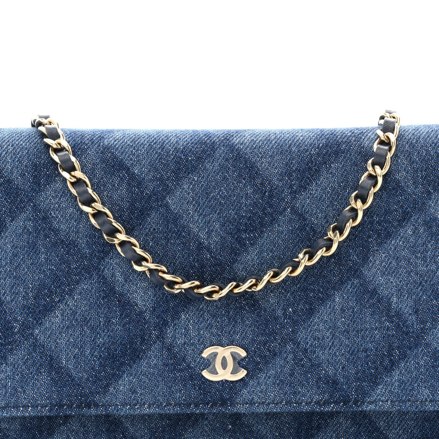Denim Printed Wallet On Chain WOC Dark Blue