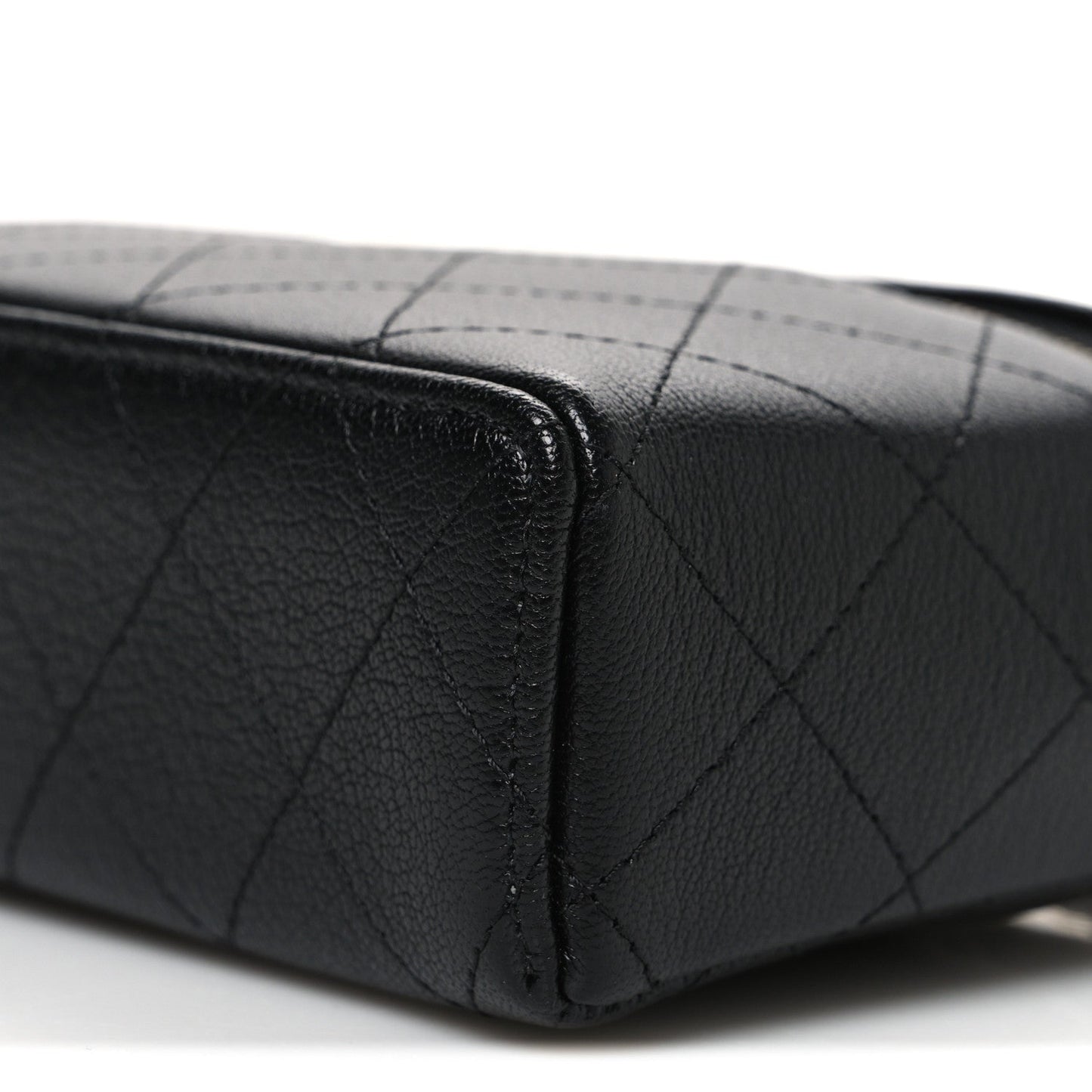 Goatskin Quilted Top Handle Slim Vanity With Chain Black
