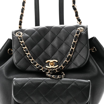 Lambskin Quilted Large Duma Drawstring Backpack Black