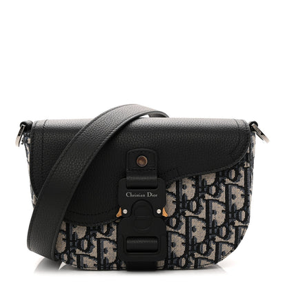 Grained Calfskin Oblique Mini Saddle Messenger Bag With Flap Beige Black