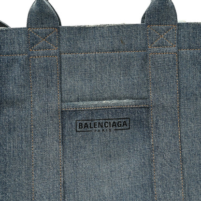 Washed Frayed Denim Logo Medium Hardware Tote Blue