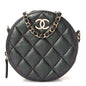 Iridescent Caviar Quilted Round Clutch With Chain Black