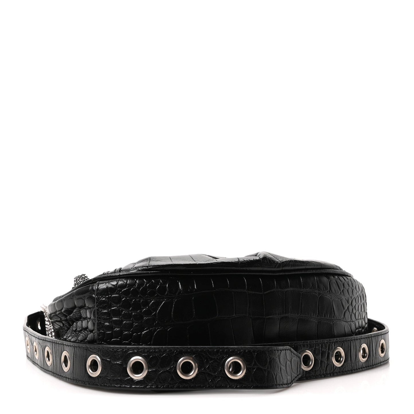 Extra Supple Calfskin Crystal Crocodile Embossed Le Cagole Shoulder Bag XS Black