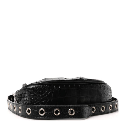 Extra Supple Calfskin Crystal Crocodile Embossed Le Cagole Shoulder Bag XS Black