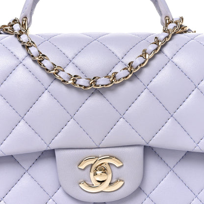 Lambskin Quilted Mini Top Handle Rectangular Flap Light Purple
