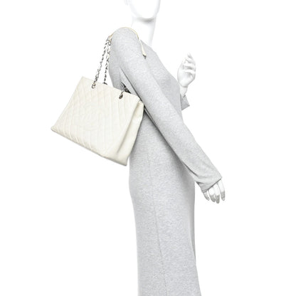 Caviar Quilted Grand Shopping Tote GST White