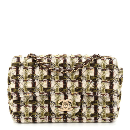Tweed Quilted Mini Rectangular Flap Green Brown