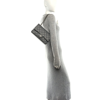 Caviar Quilted Medium Double Flap Grey