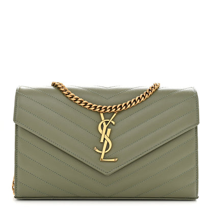 Grain De Poudre Matelasse Chevron Monogram Chain Wallet Light Sage
