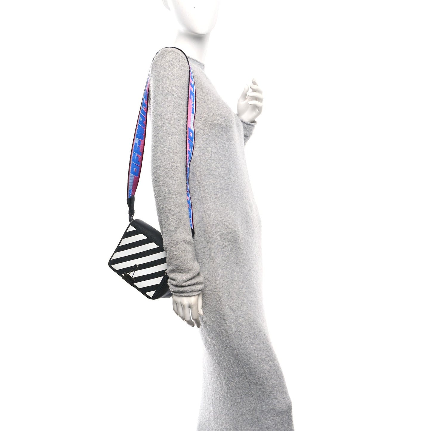 Saffiano Striped Mini Diag Binder Clip Bag Black White Indus