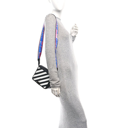 Saffiano Striped Mini Diag Binder Clip Bag Black White Indus