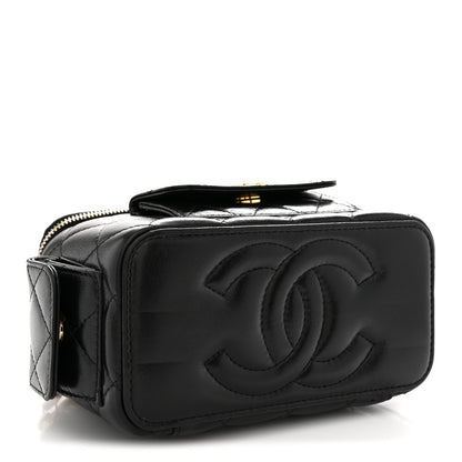 Lambskin Quilted Polly Pocket East West Top Vanity With Chain Black