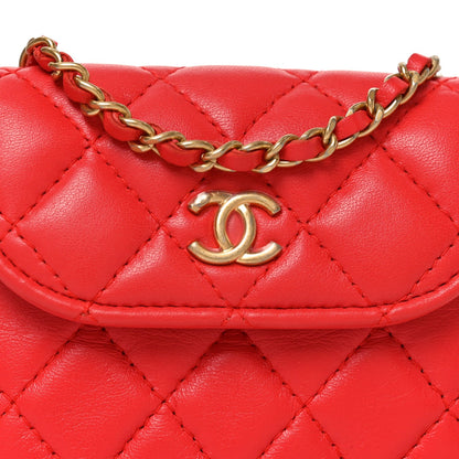 Lambskin Quilted Pearl Crush Waist Bag Red