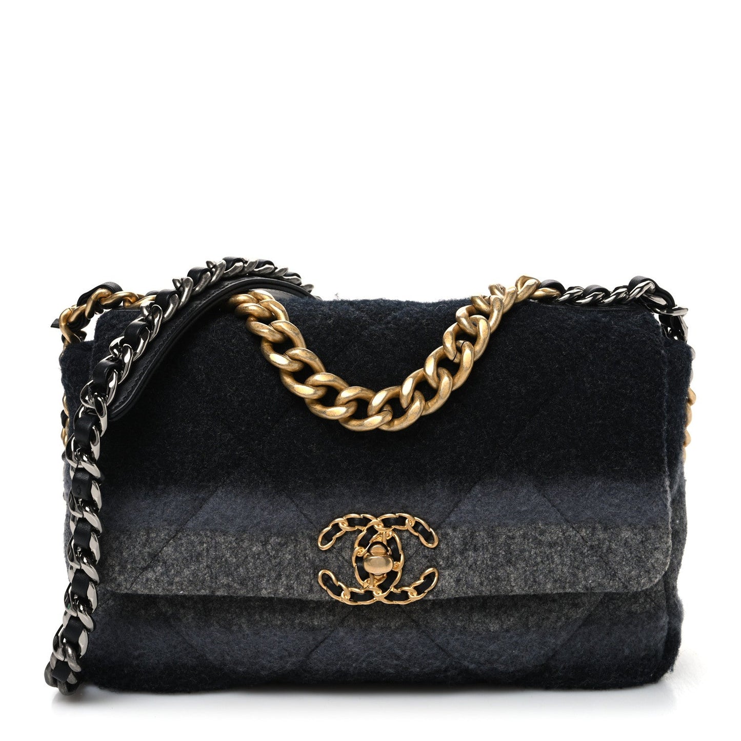 Wool Quilted Medium Chanel 19 Flap Black Grey