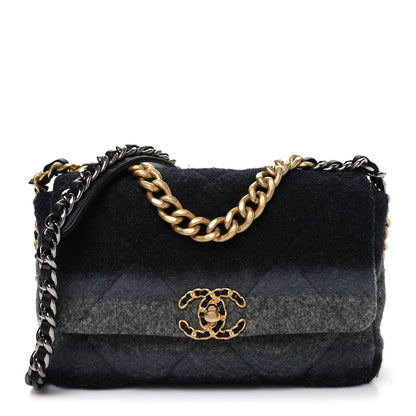 Wool Quilted Medium Chanel 19 Flap Black Grey