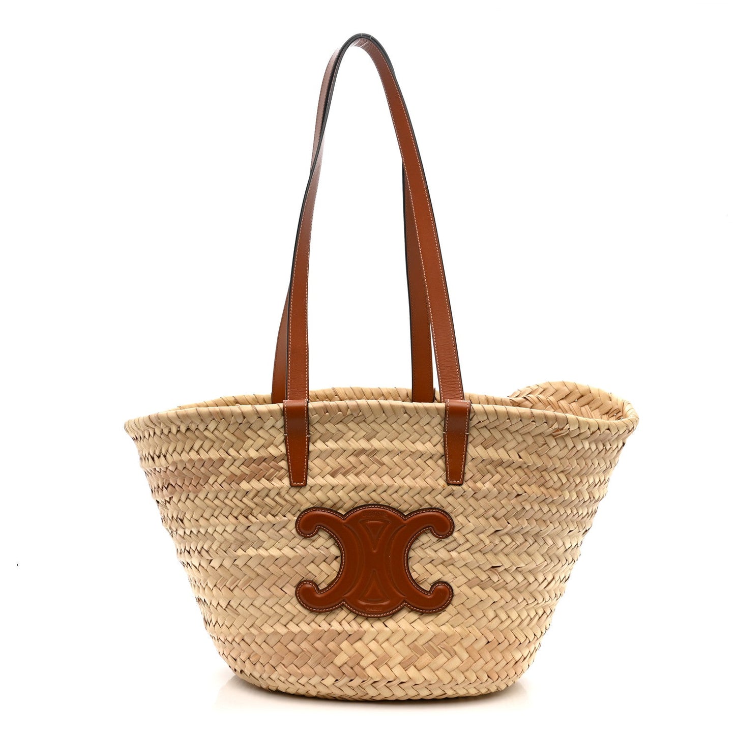 Raffia Calfskin Triomphe Medium Panier Tan
