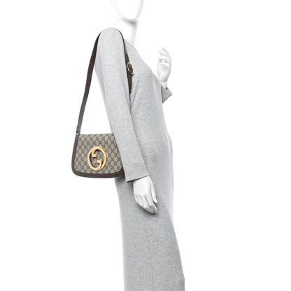 GG Supreme Monogram Textured Dollar Calfskin Blondie Chain Shoulder Flap Bag Beige Ebony New Acero