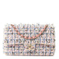 Tweed Quilted Medium Double Flap Blue Pink Gold White