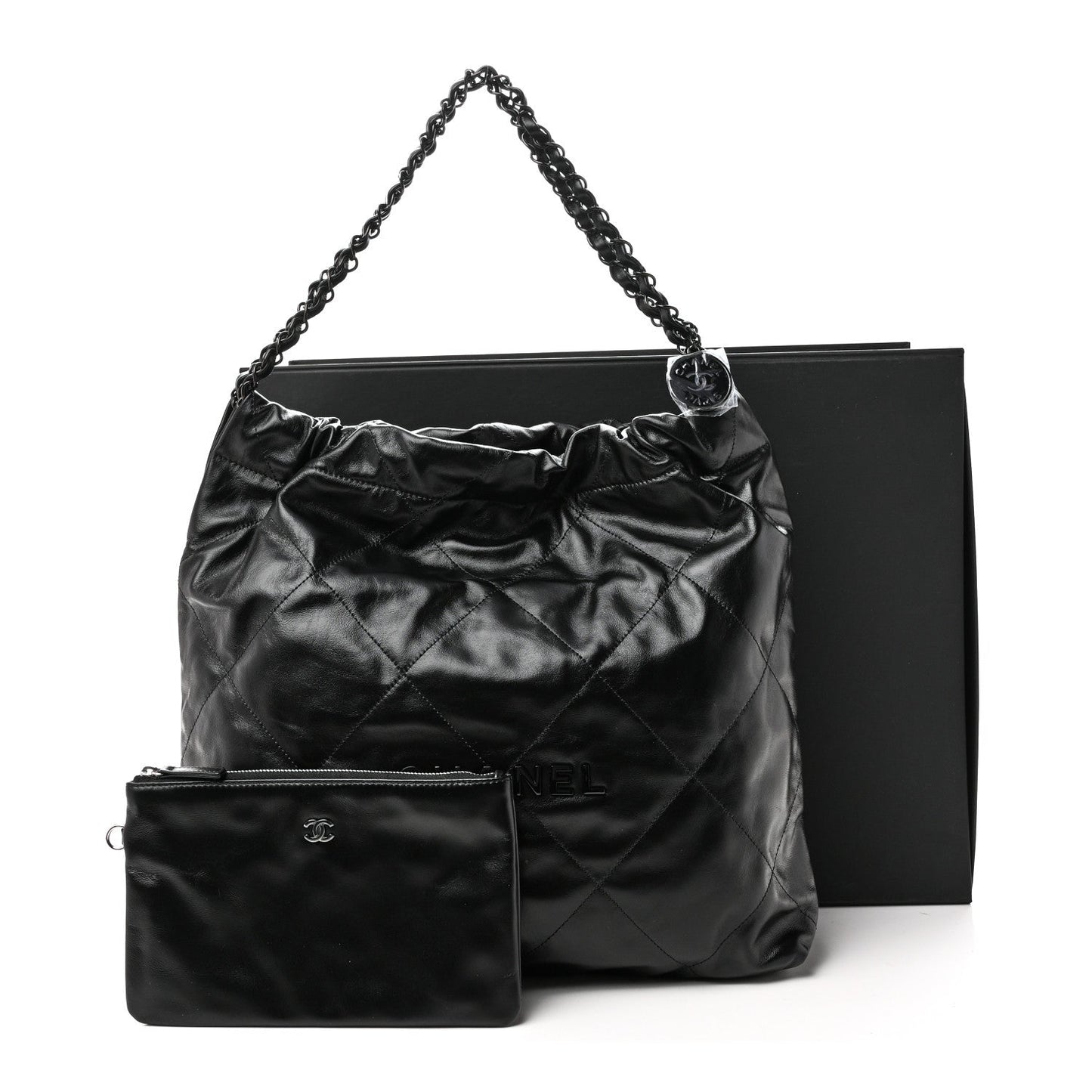 Shiny Calfskin Quilted Chanel 22 So Black