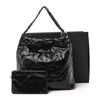 Shiny Calfskin Quilted Chanel 22 So Black