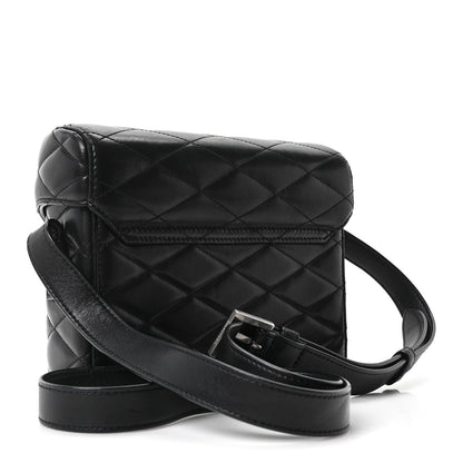 Lambskin Quilted Monogram June Box Bag  Black