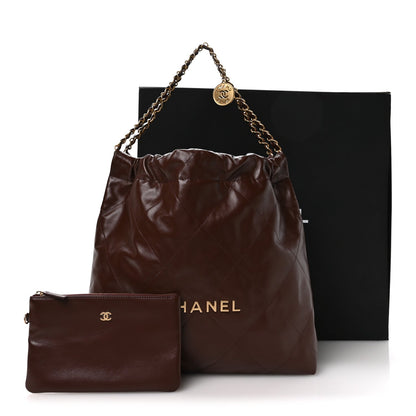 Shiny Calfskin Quilted Chanel 22 Dark Brown