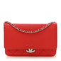 Grained Calfskin Quilted CC Box Wallet On Chain WOC Red