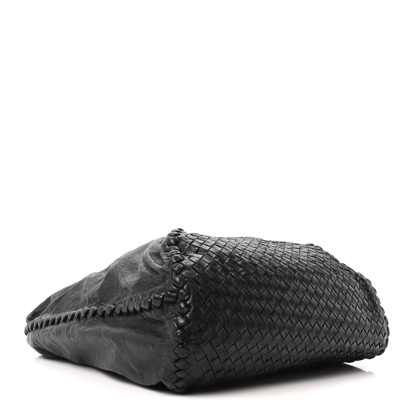 Grained Lambskin Intrecciato Large Shoulder Bag Black