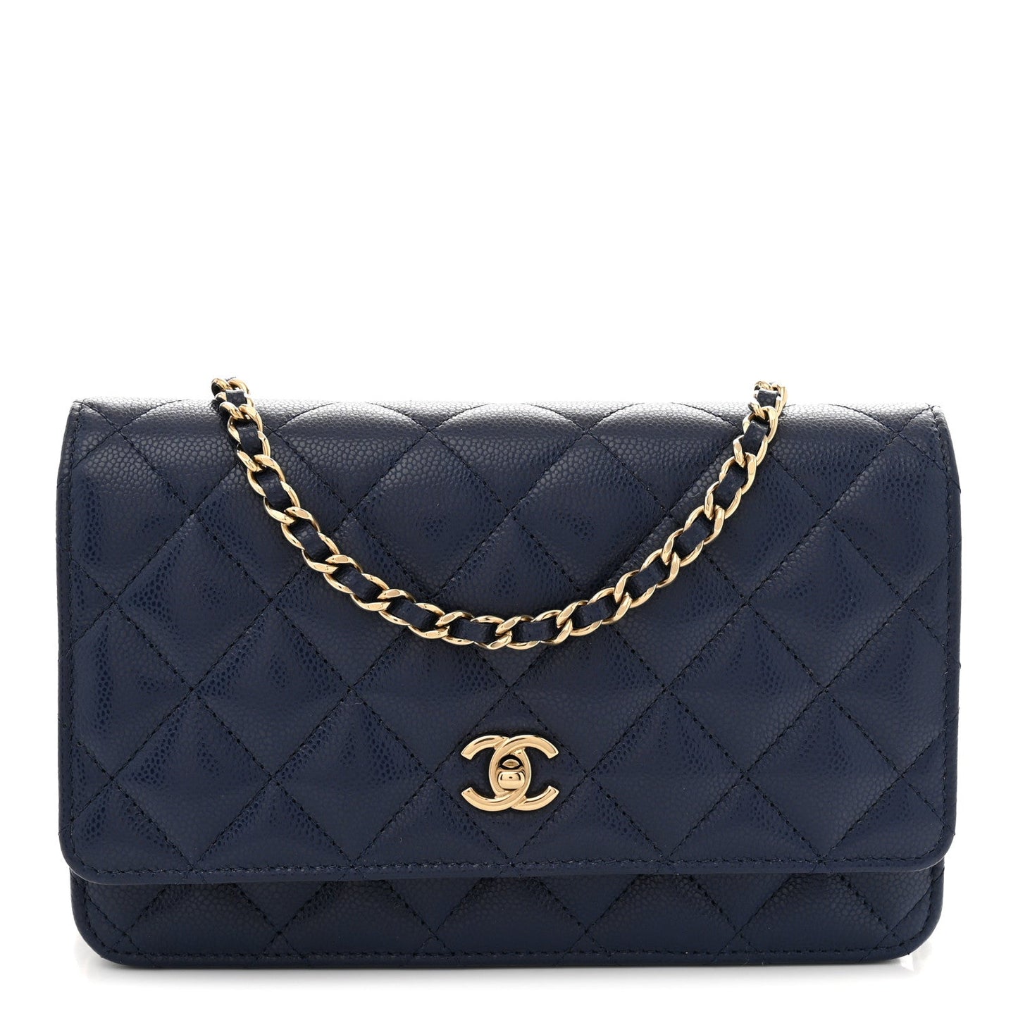 Caviar Quilted CC Turnlock Wallet On Chain WOC Navy Blue