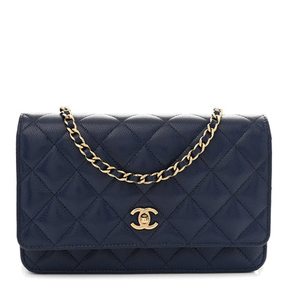 Caviar Quilted CC Turnlock Wallet On Chain WOC Navy Blue