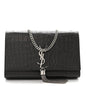 Calfskin Crocodile Embossed Medium Classic Monogram Kate Tassel Satchel Storm