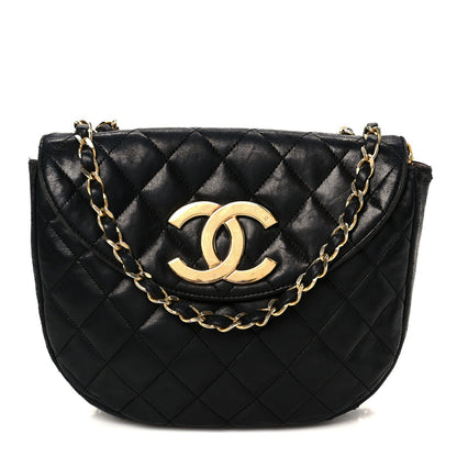 Lambskin Quilted Half Moon Flap Black