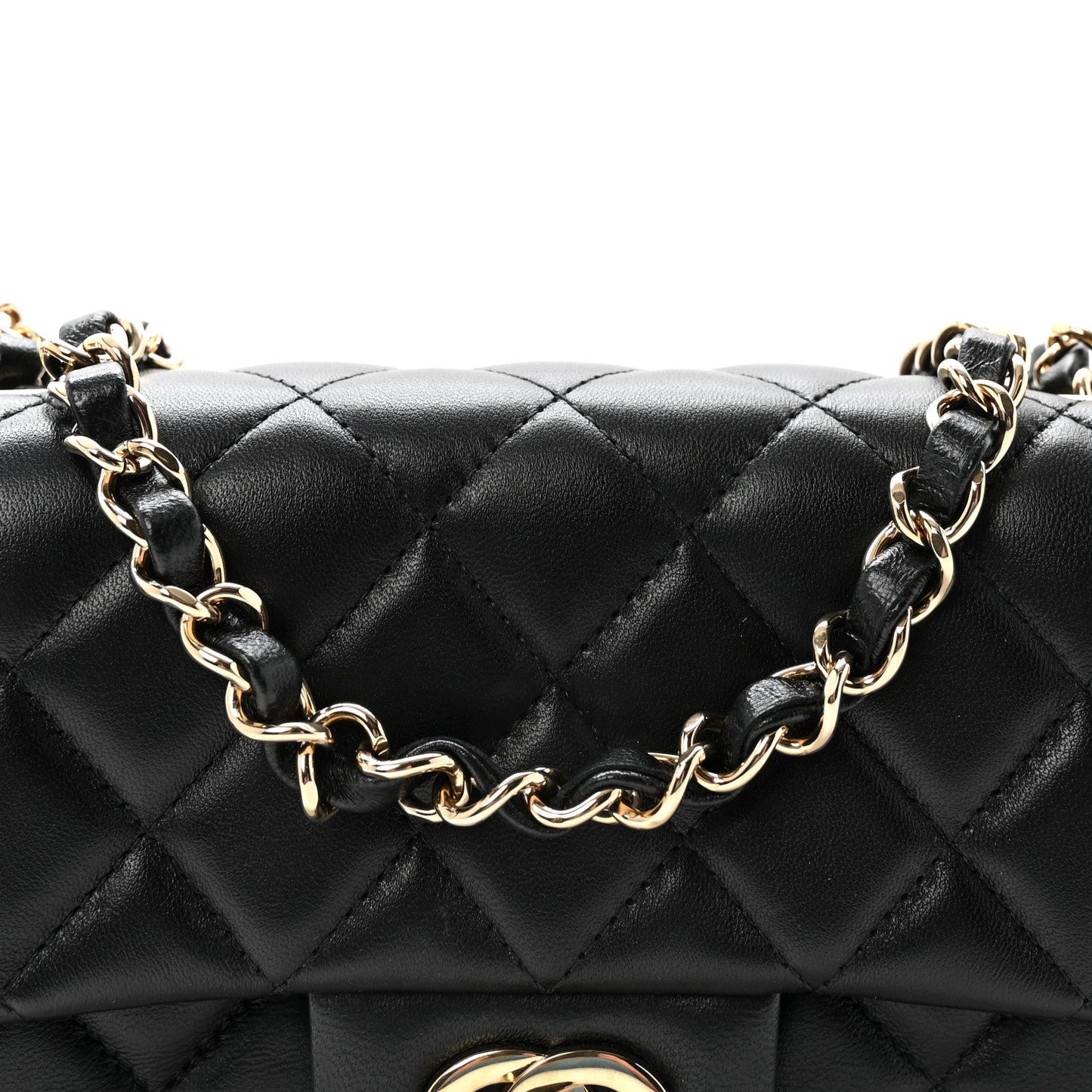 Lambskin Quilted Mini Rectangular Flap  Black