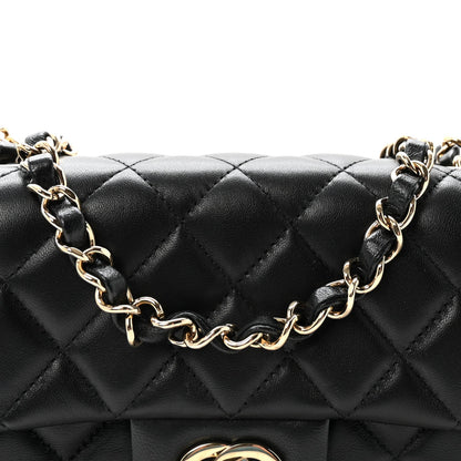 Lambskin Quilted Mini Rectangular Flap  Black