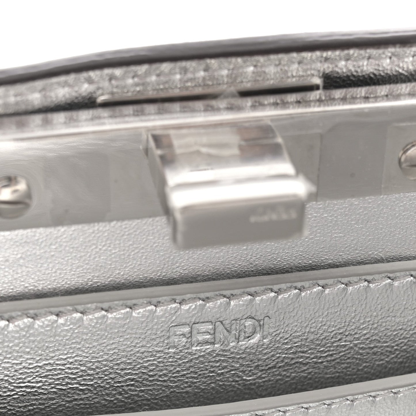Crystal Vitello Laminato FF Petite Peekaboo I SEE U Satchel Crystal Argento