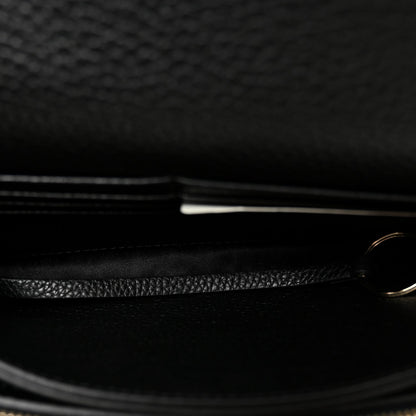 Pebbled Calfskin Rockstud Flap Wallet On Chain Black