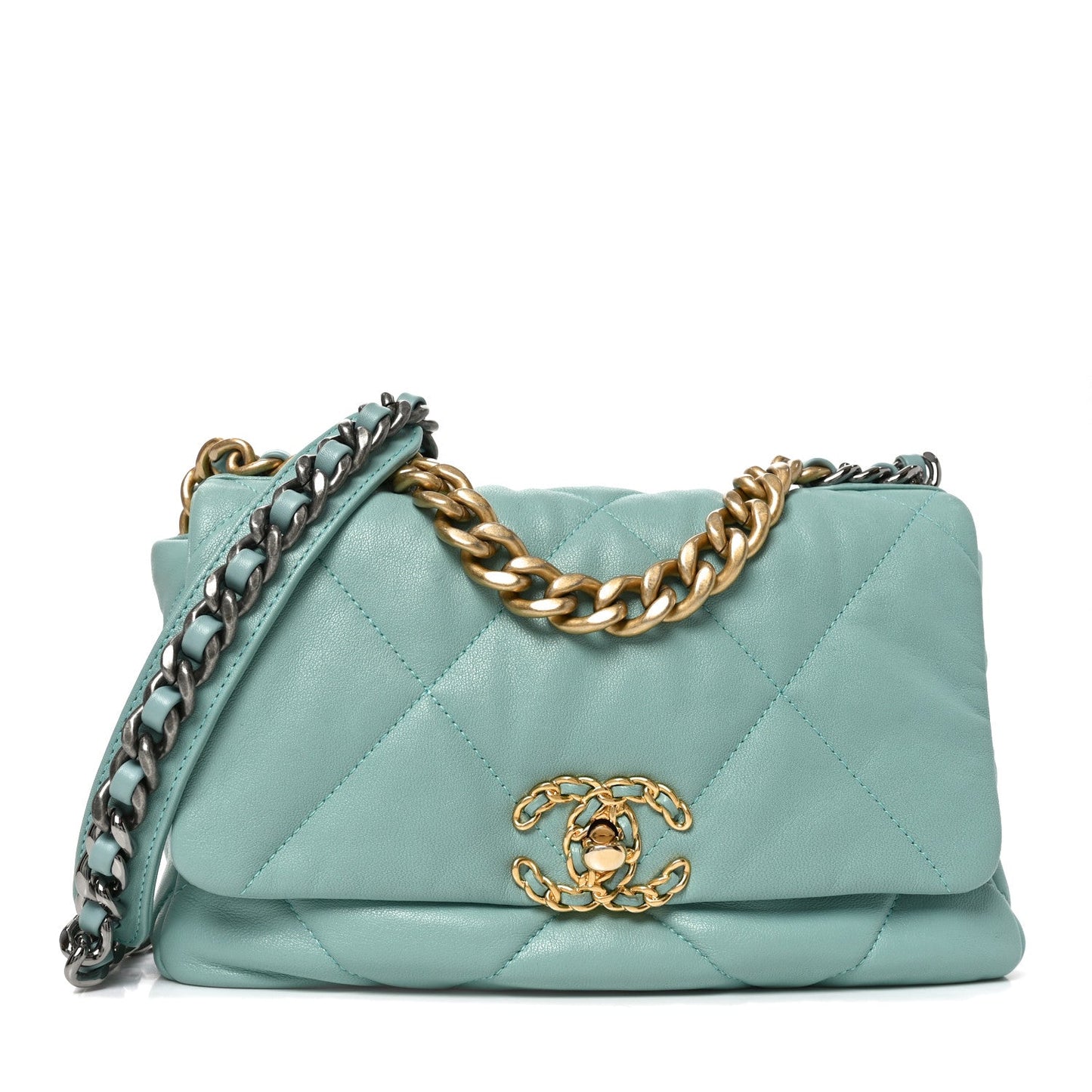 Goatskin Quilted Medium Chanel 19 Flap Light Blue