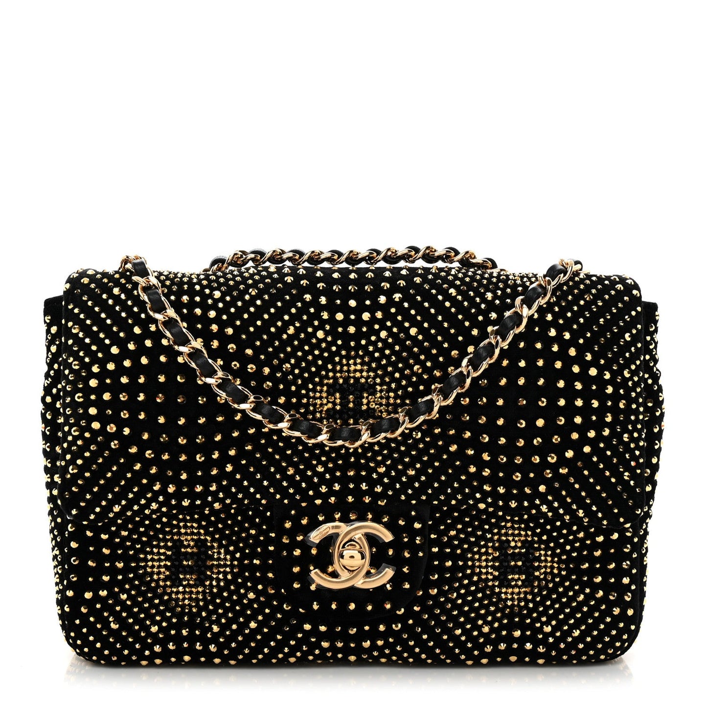 Velvet Strass Evening Flap Bag Black Gold
