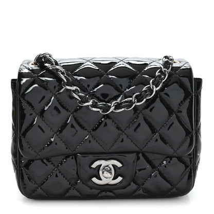 Patent Calfskin Quilted Mini Square Flap Black