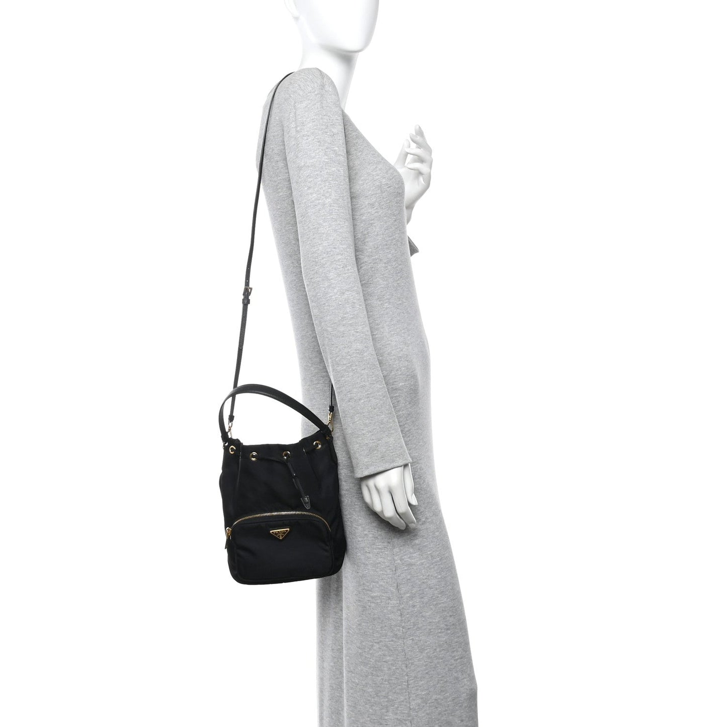 Re-Nylon Saffiano Duet Bucket Crossbody Bag Black