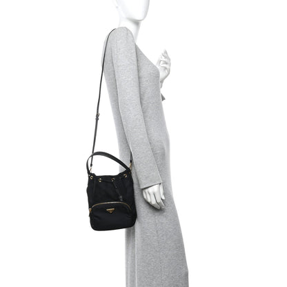 Re-Nylon Saffiano Duet Bucket Crossbody Bag Black