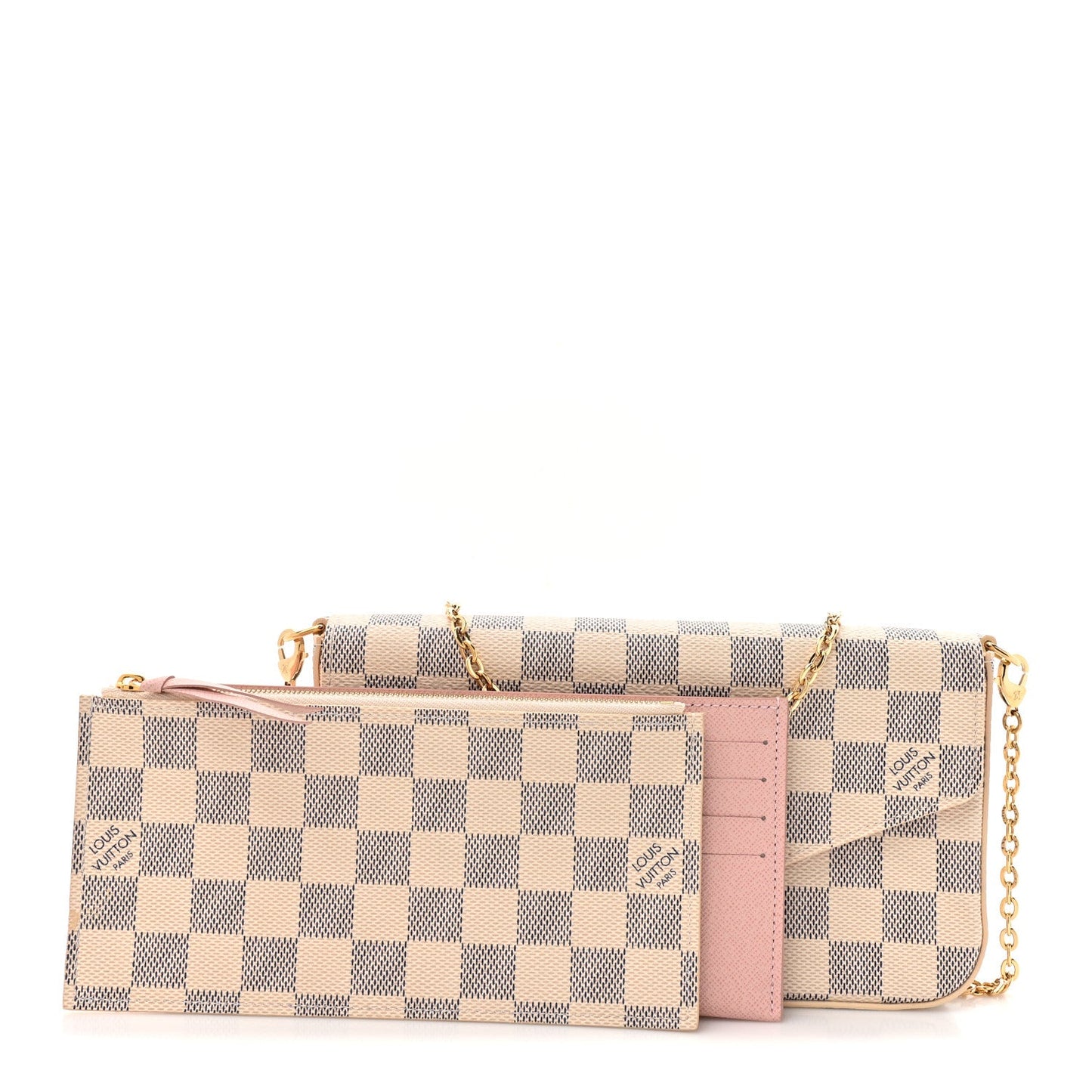 Damier Azur Pochette Felicie Chain Wallet Rose Ballerine