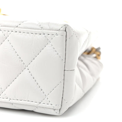 Shiny Aged Calfskin Quilted Nano Kelly Shopper Light Grey