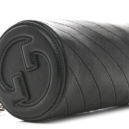 Sakai Be Green Calfskin Diagonal Stitched Mini Blondie Barrel Shoulder Bag Black
