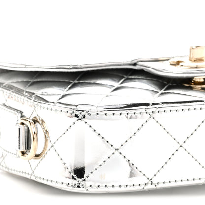 Mirror Calfskin Metallic Calfskin Quilted Hollywood Boulevard Mini Flap With Star Coin Purse Silver
