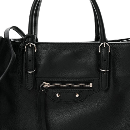 Grained Calfskin Papier Mini A4 Zip Around Tote Black