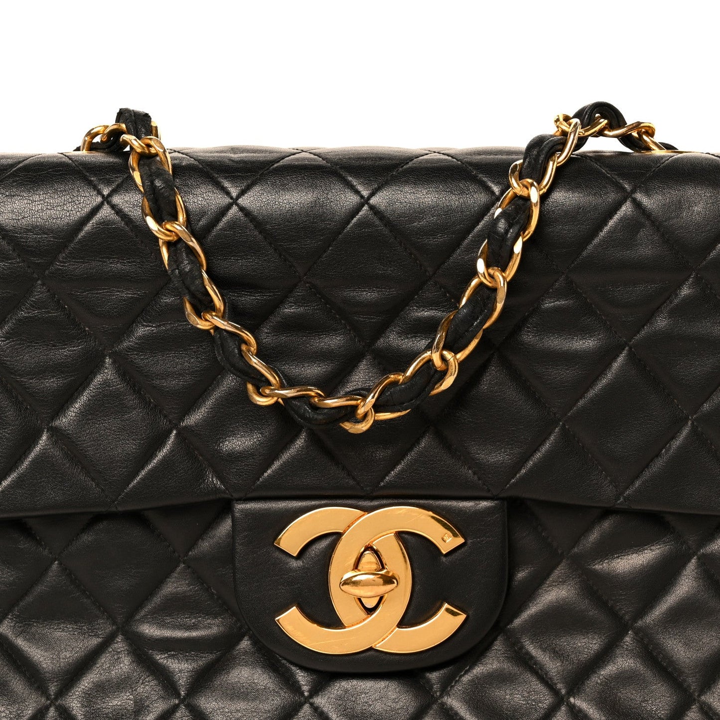 Lambskin Quilted XL Jumbo Single Flap Black
