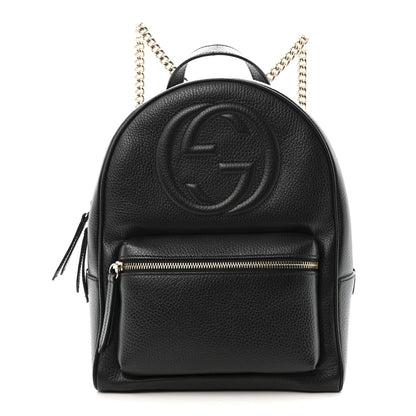 Pebbled Calfskin Soho Chain Backpack Black