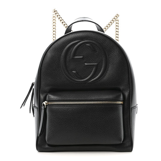 Pebbled Calfskin Soho Chain Backpack Black