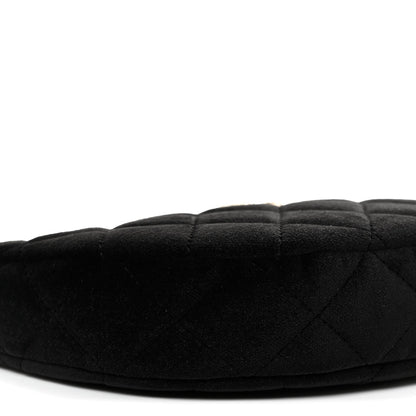 Velvet Crystal Quilted Chain Hobo Black